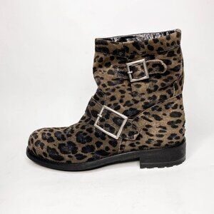 Jimmy Choo Youth Suede Leopard Print Moto Boots